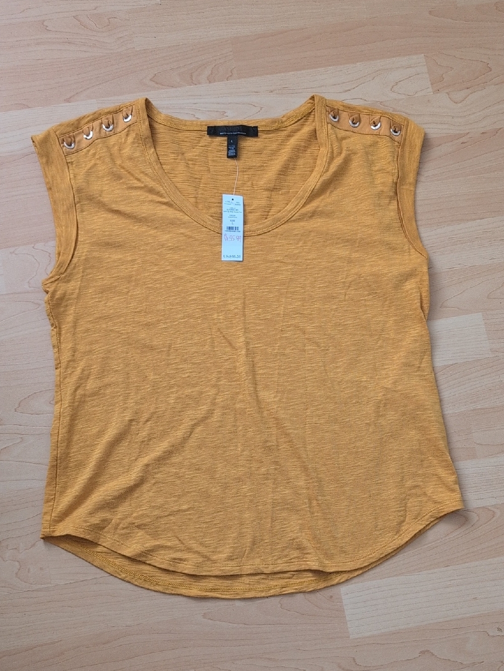 White House Black Market Mustard Eyelet Shoulder Tank